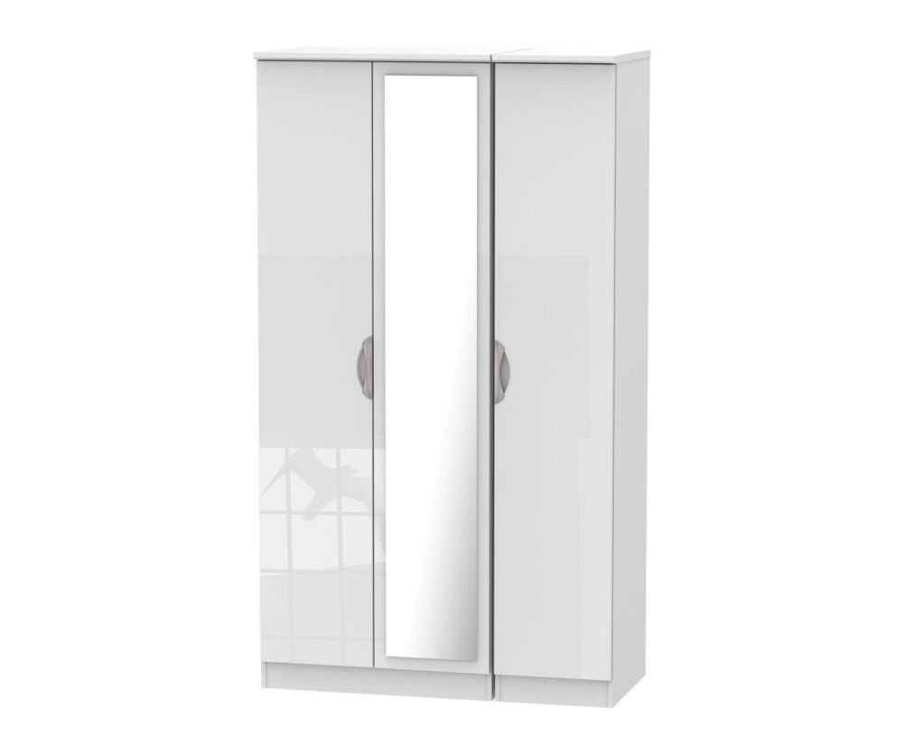 Welcome Furniture Camden High Gloss White 3 Door Tall Mirror Triple Wardrobe