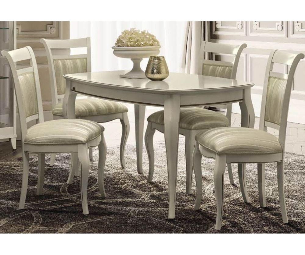 Camel Group Giotto Bianco Antico Extending Dining Table with 4 Vilma Fabric Dining Chair