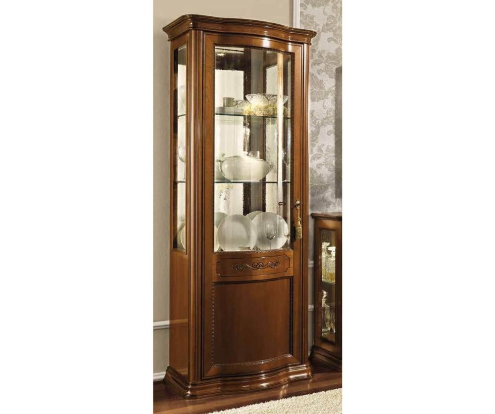 Camel Group Torriani Walnut Finish 1 Curved Door Display Cabinet