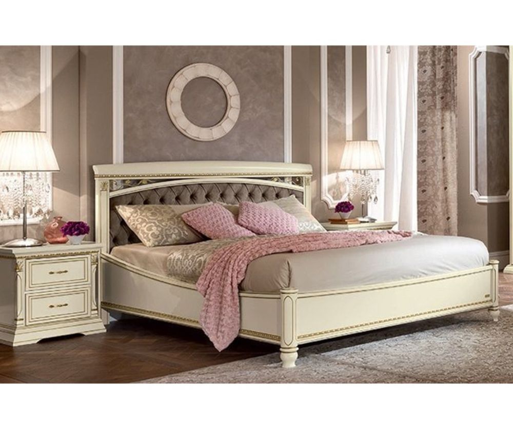 Camel Group Treviso White Ash Finish Capitone Bed Frame with Storage