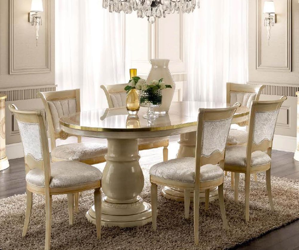 Camel Group Aida Ivory and Gold Oval Extension Dining Table with 6 Chairs