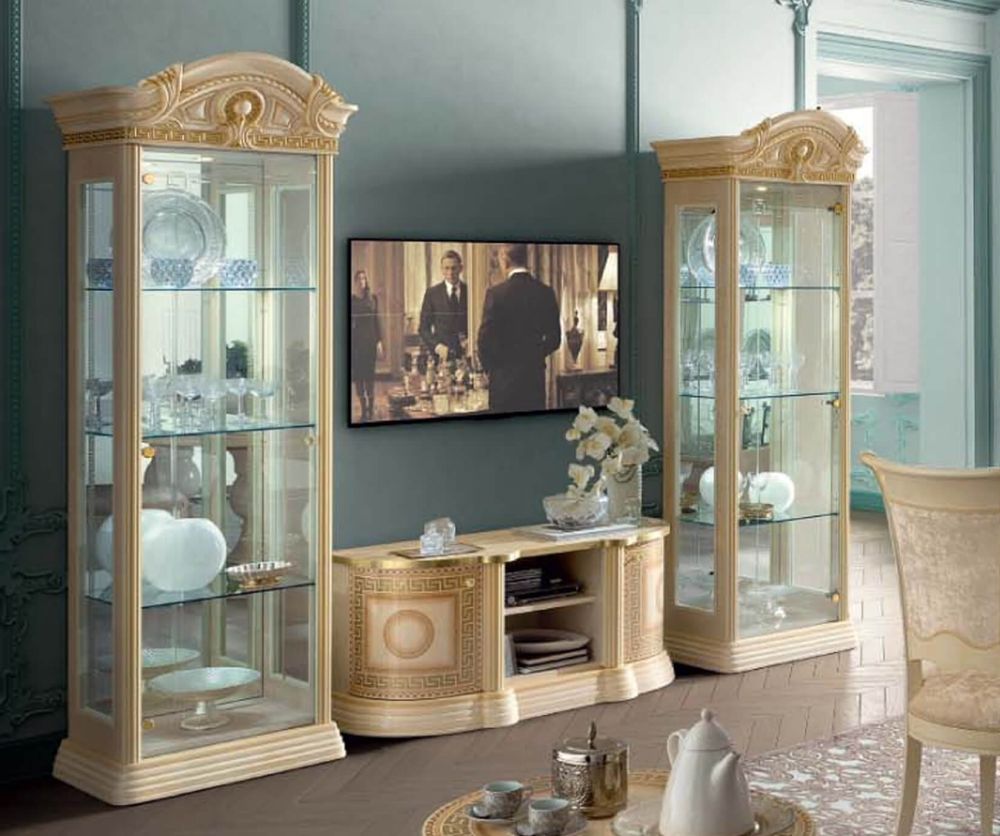 Camel Group Aida Ivory and Gold 1 Door Display Cabinet