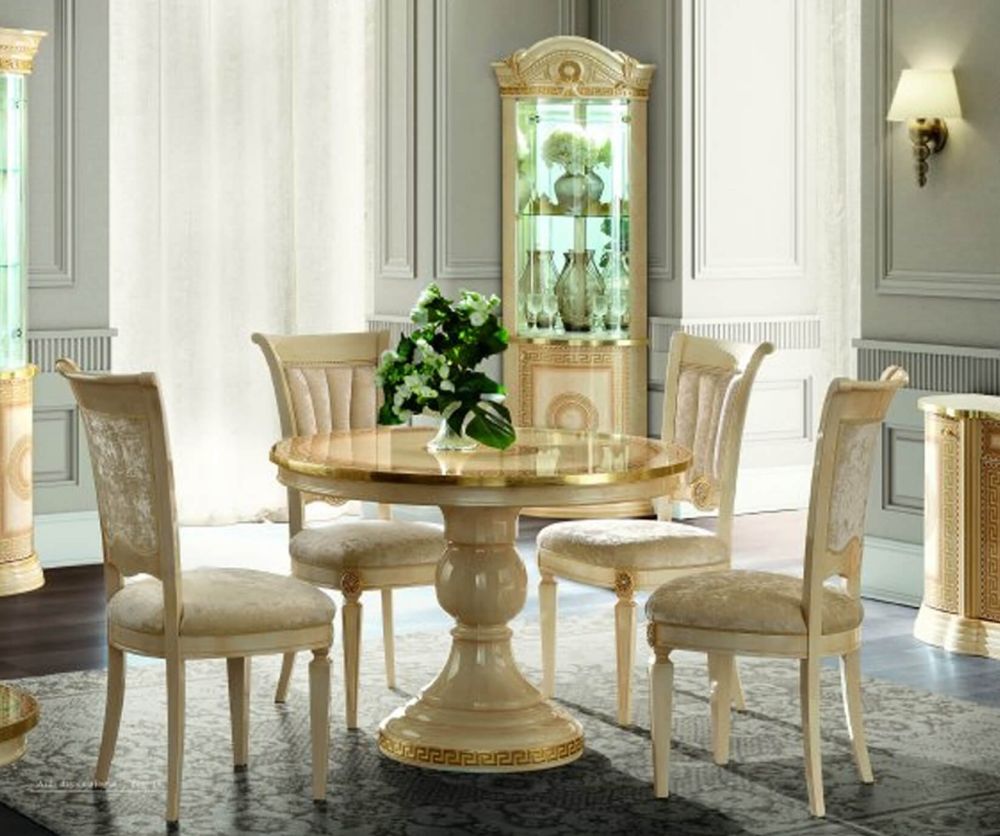 Camel Group Aida Ivory and Gold Round Extension Dining Table with 4 Chairs