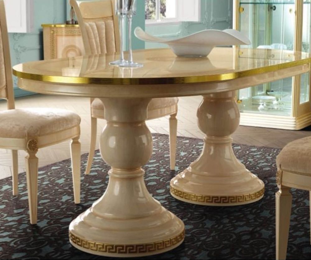 Camel Group Aida Ivory and Gold Oval Extension Dining Table