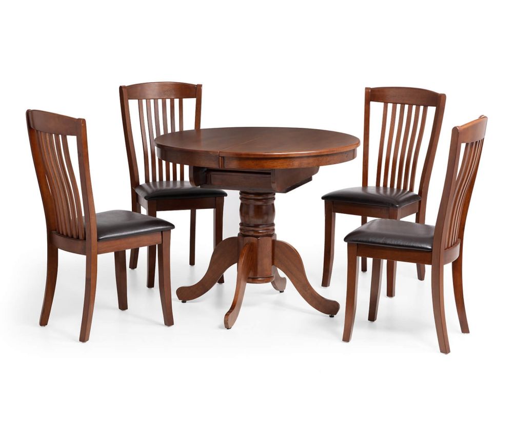 Julian Bowen Canterbury Mahogany Round to Oval Extending Dining Table with 4 Chairs