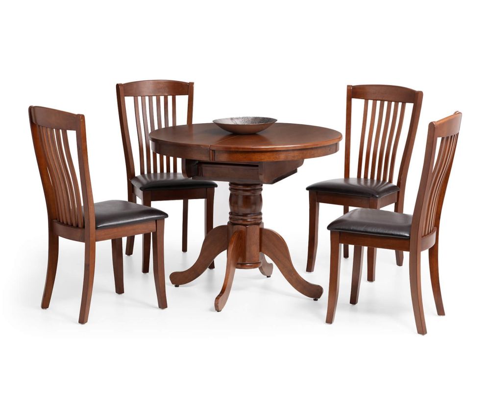 Julian Bowen Canterbury Mahogany Round to Oval Extending Dining Table with 4 Chairs