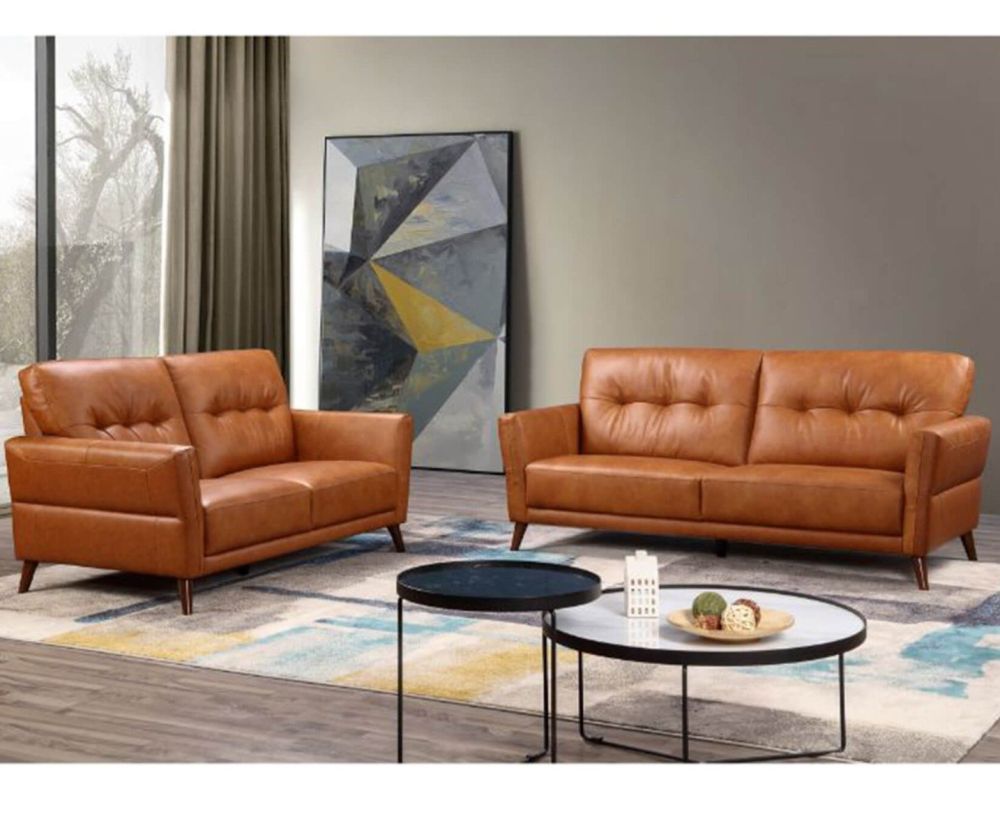 Furniture Link Capri Tan Leather 3+2 Sofa Set