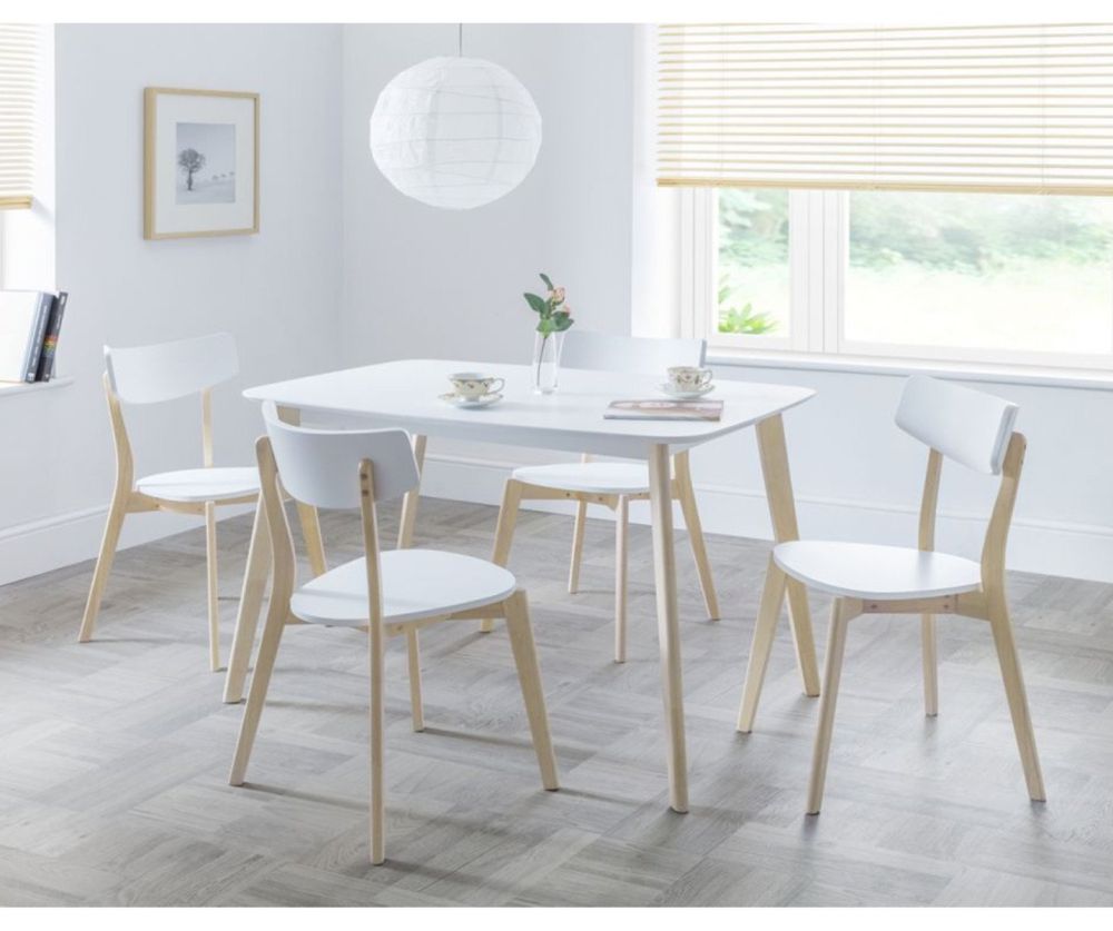 Julian Bowen Casa White and Oak Rectangle Dining Set with 4 Chairs