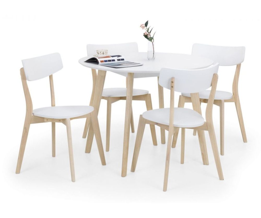 Julian Bowen Casa White and Oak Round Dining Set with 4 Chairs