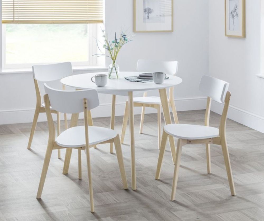 Julian Bowen Casa White and Oak Round Dining Set with 4 Chairs