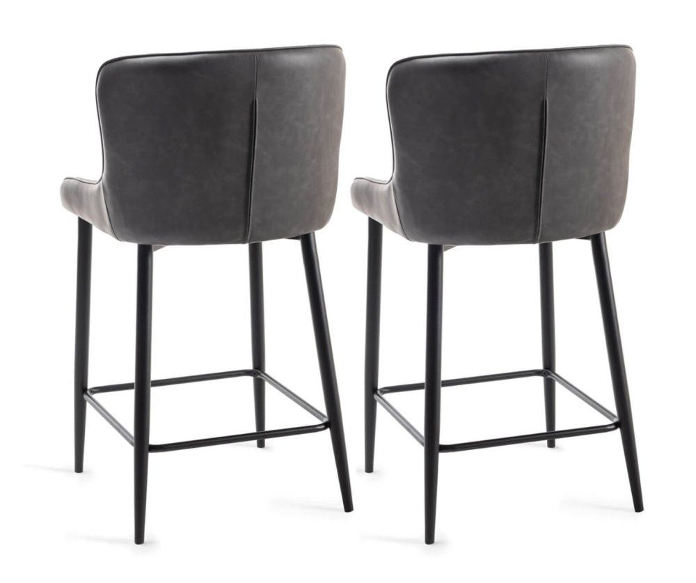 Bentley Designs Cezanne Dark Grey Faux Leather Bar Stool in Pair with Sand Black Powder Coated Legs