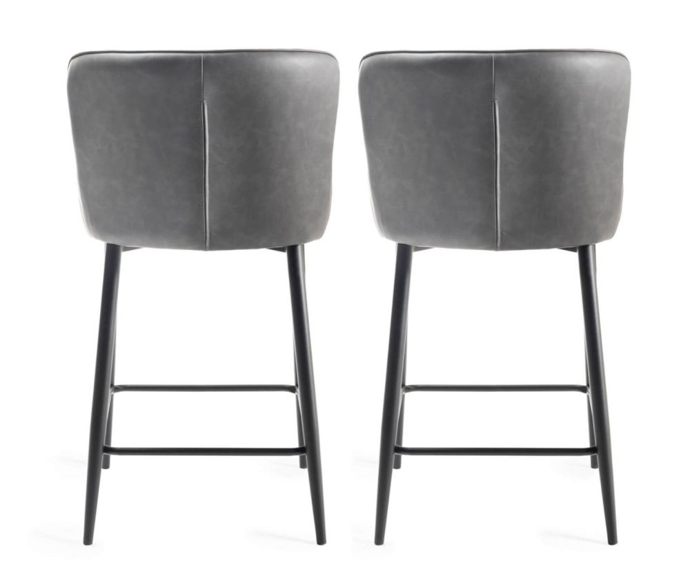 Bentley Designs Cezanne Dark Grey Faux Leather Bar Stool in Pair with Sand Black Powder Coated Legs