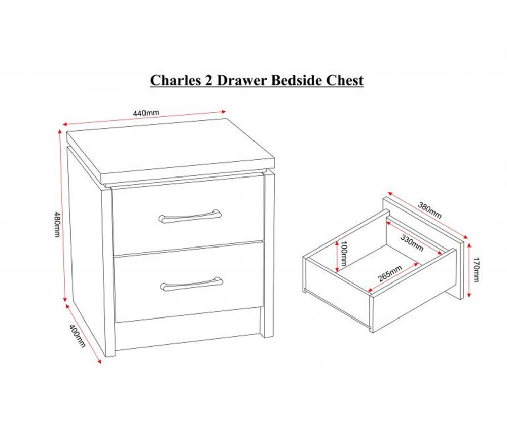 Seconique Charles White 2 Drawer Bedside Cabinet