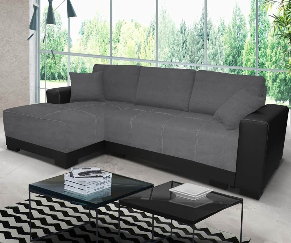 Cimiano Grey and Black Left Hand Side Corner Sofa Bed