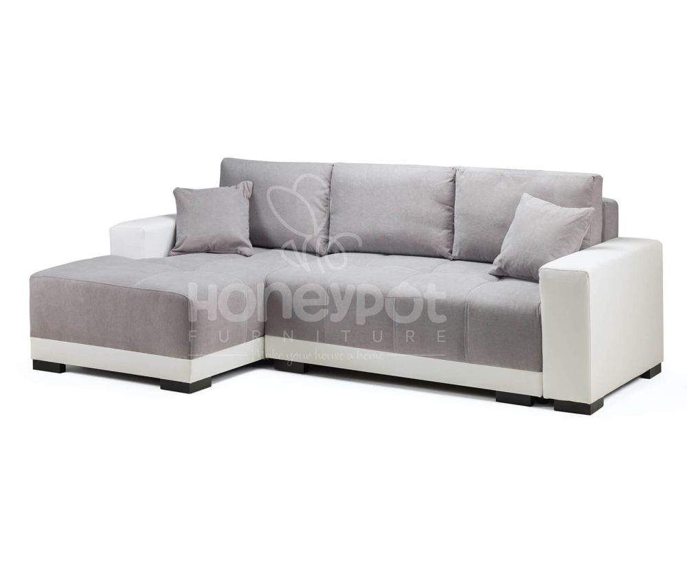 Cimiano Grey and White Left Hand Side Corner Sofa Bed