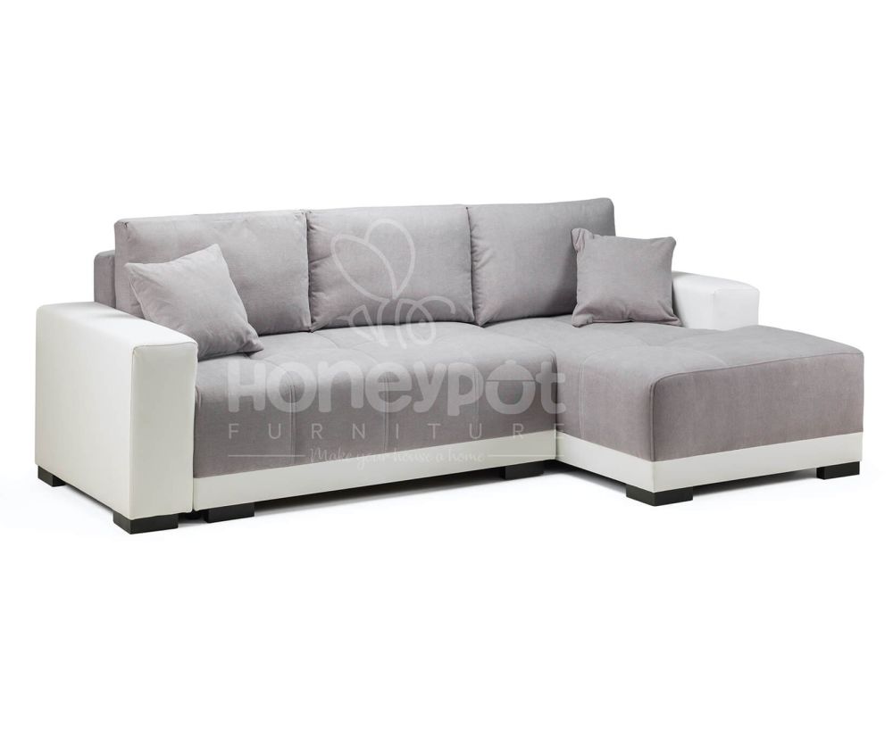 Cimiano Grey and White Right Hand Side Corner Sofa Bed