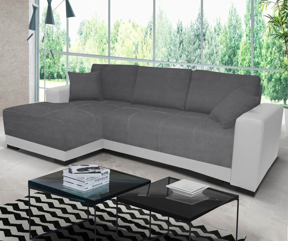 Cimiano Grey and White Left Hand Side Corner Sofa Bed