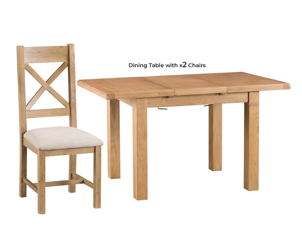 FD Essential Coventry 100cm Butterfly Extending Dining Set with 2 Fabric Seat Cross Back Chairs