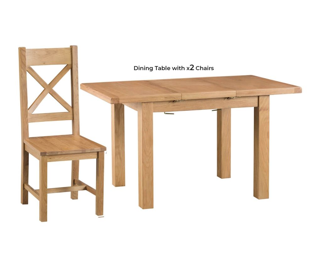 FD Essential Coventry 100cm Butterfly Extending Dining Set with 2 Wooden Seat Cross Back Chairs