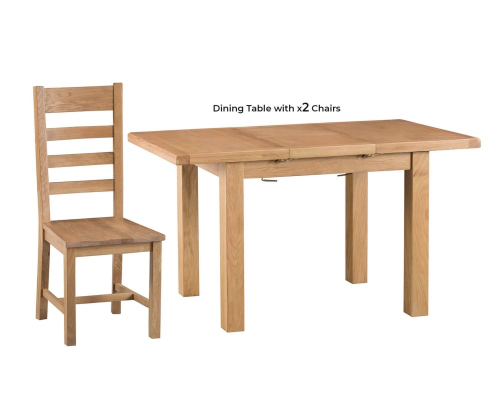 FD Essential Coventry 100cm Butterfly Extending Dining Set with 2 Wooden Seat Ladder Back Chairs