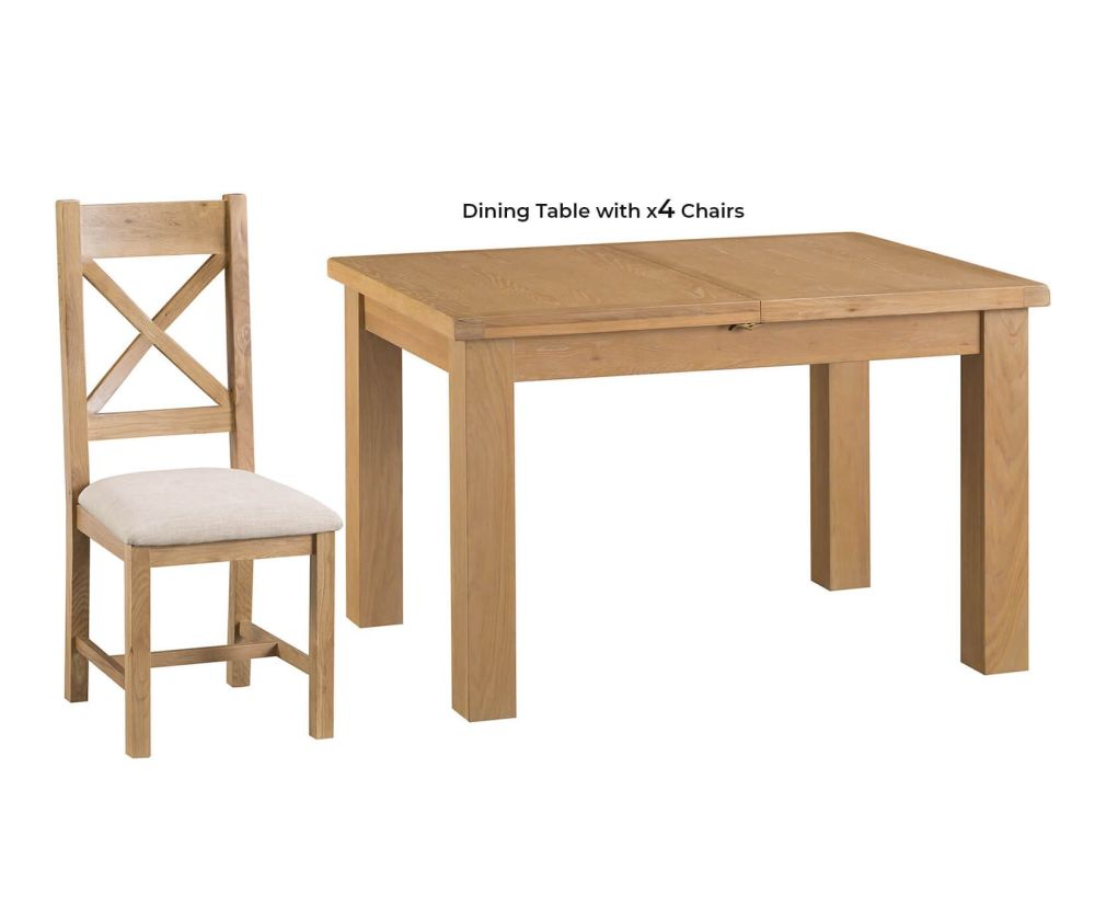FD Essential Coventry 125cm Butterfly Extending Dining Set with 4 Fabric Seat Cross Back Chairs