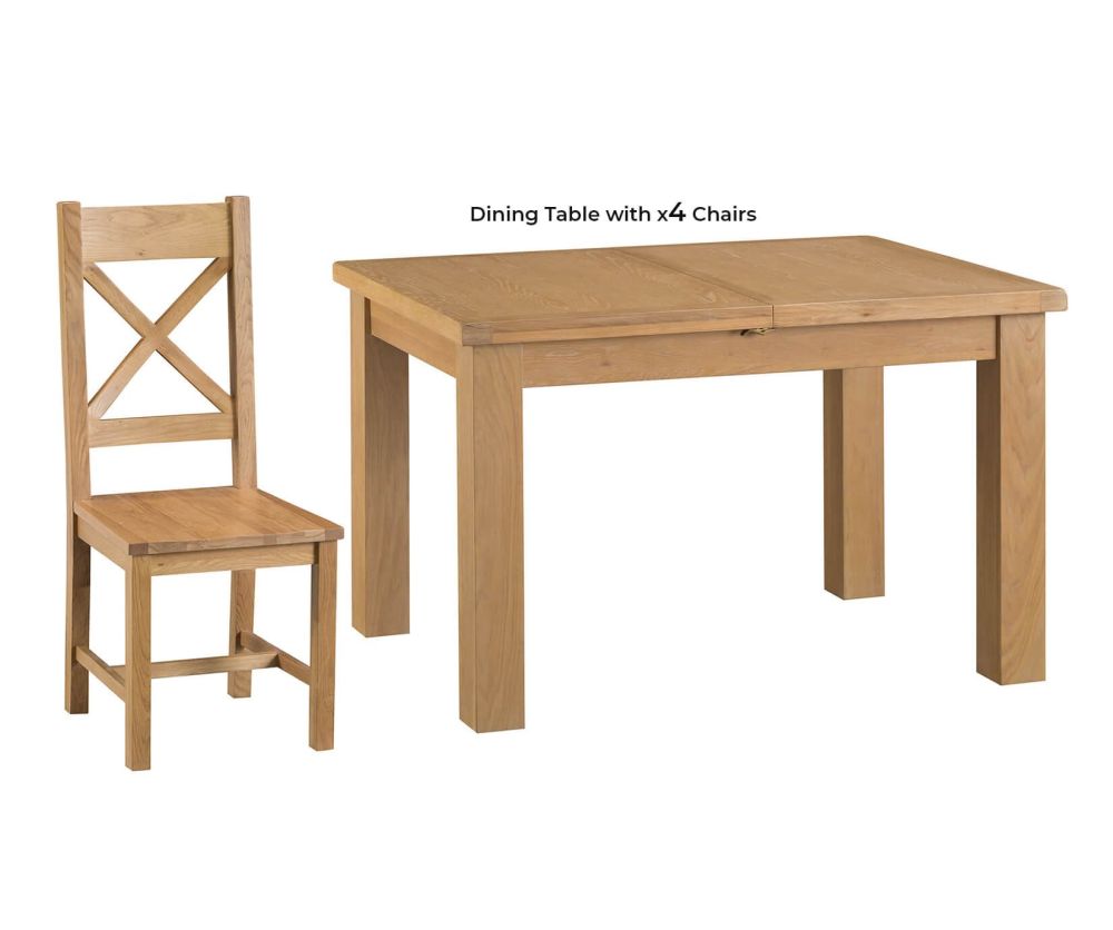 FD Essential Coventry 125cm Butterfly Extending Dining Set with 4 Wooden Seat Cross Back Chairs