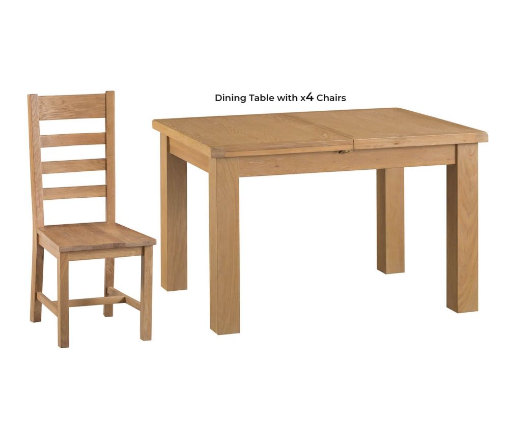 FD Essential Coventry 125cm Butterfly Extending Dining Set with 4 Wooden Seat Ladder Back Chairs
