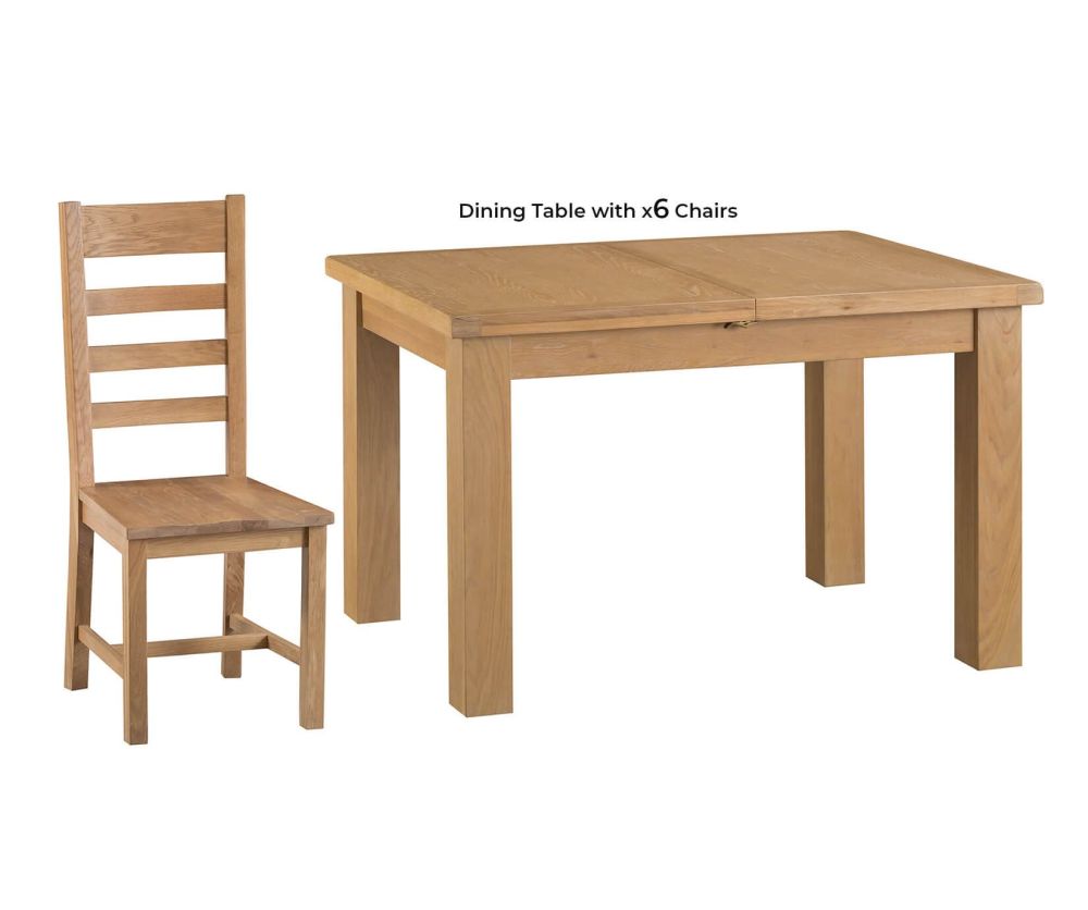 FD Essential Coventry 125cm Butterfly Extending Dining Set with 6 Wooden Seat Ladder Back Chairs