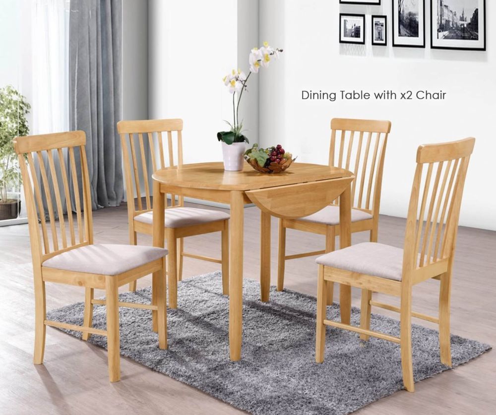 Annaghmore Cologne Light Oak Round Drop Leaf Dining Table with 2 Chairs