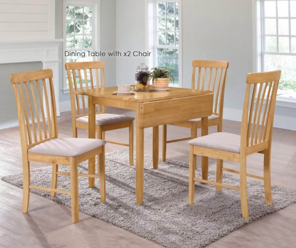 Annaghmore Cologne Light Oak Square Drop Leaf Dining Table with 2 Chairs