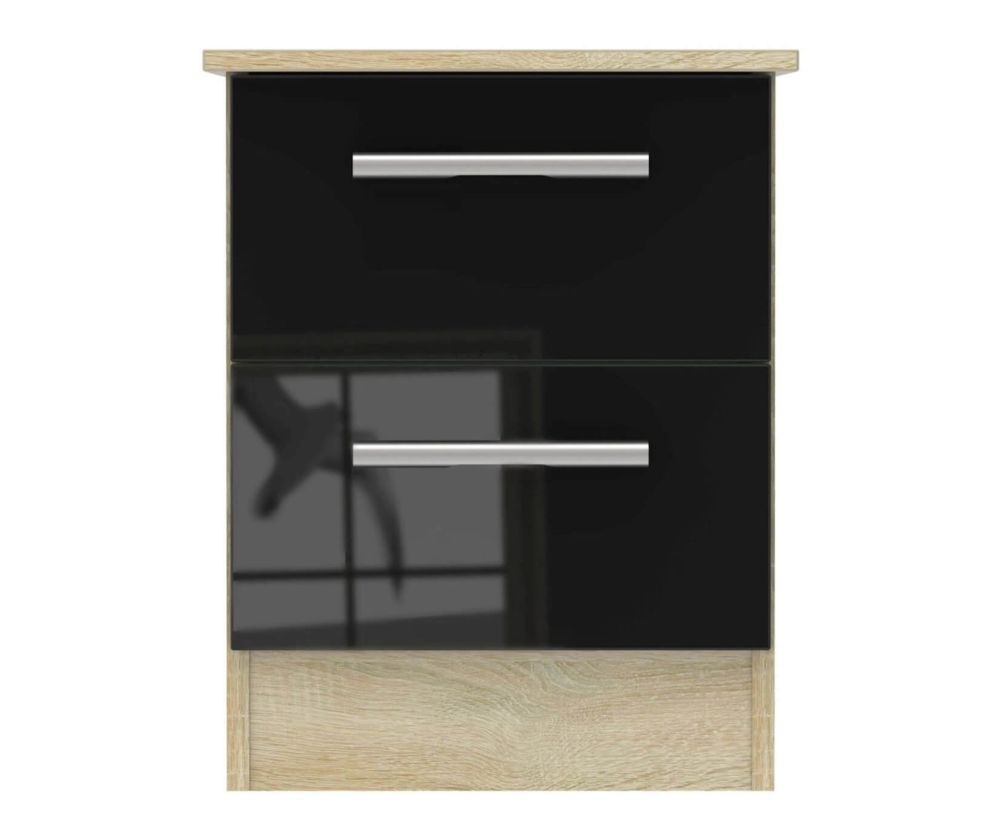 Welcome Furniture Contrast High Gloss Black And Bardolino 2 Drawer Locker Bedside Cabinet