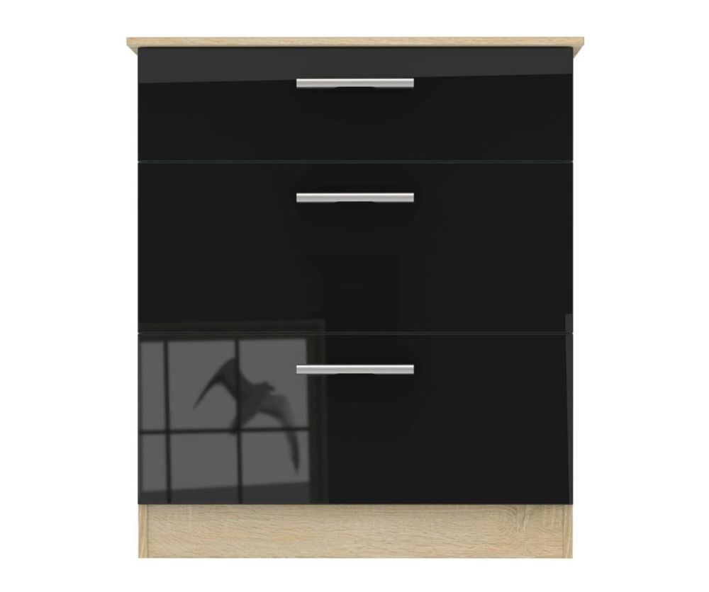 Welcome Furniture Contrast High Gloss Black And Bardolino 3 Drawer Chest