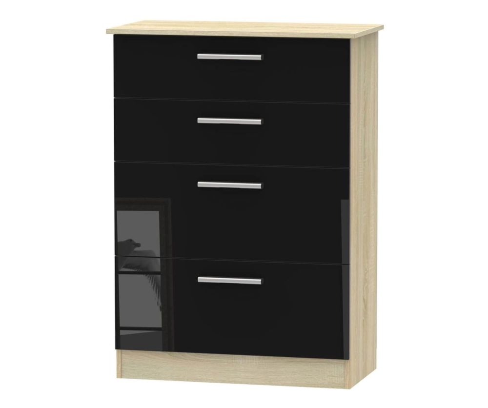 Welcome Furniture Contrast High Gloss Black And Bardolino 4 Drawer Deep Chest