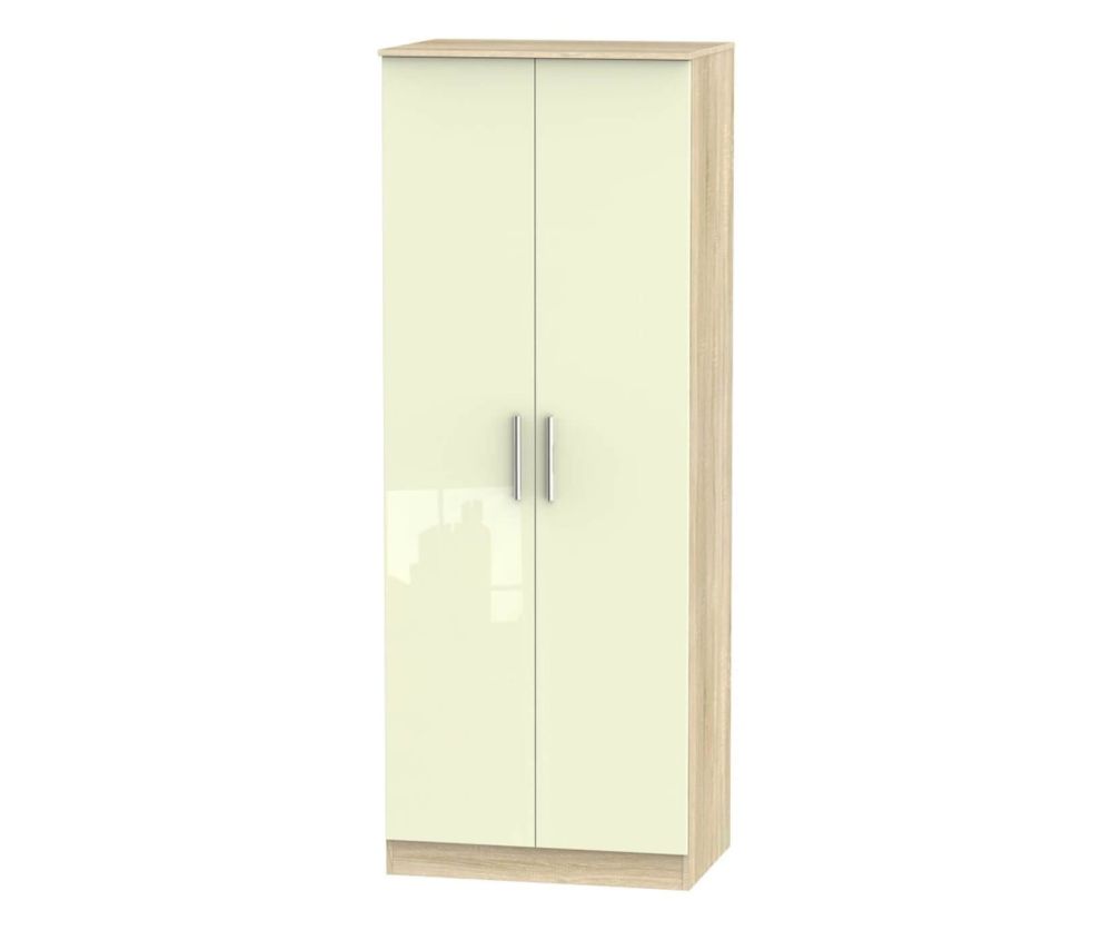 Welcome Furniture Contrast High Gloss Cream And Bardolino 2 Door Tall Plain Double Wardrobe