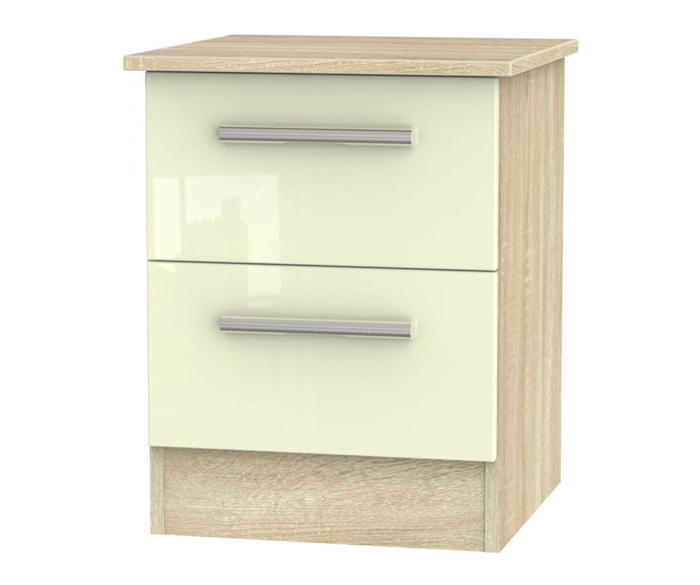 Welcome Furniture Contrast High Gloss Cream And Bardolino 2 Drawer Locker Bedside Cabinet