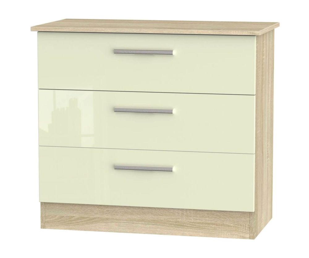 Welcome Furniture Contrast High Gloss Cream And Bardolino 3 Drawer Chest