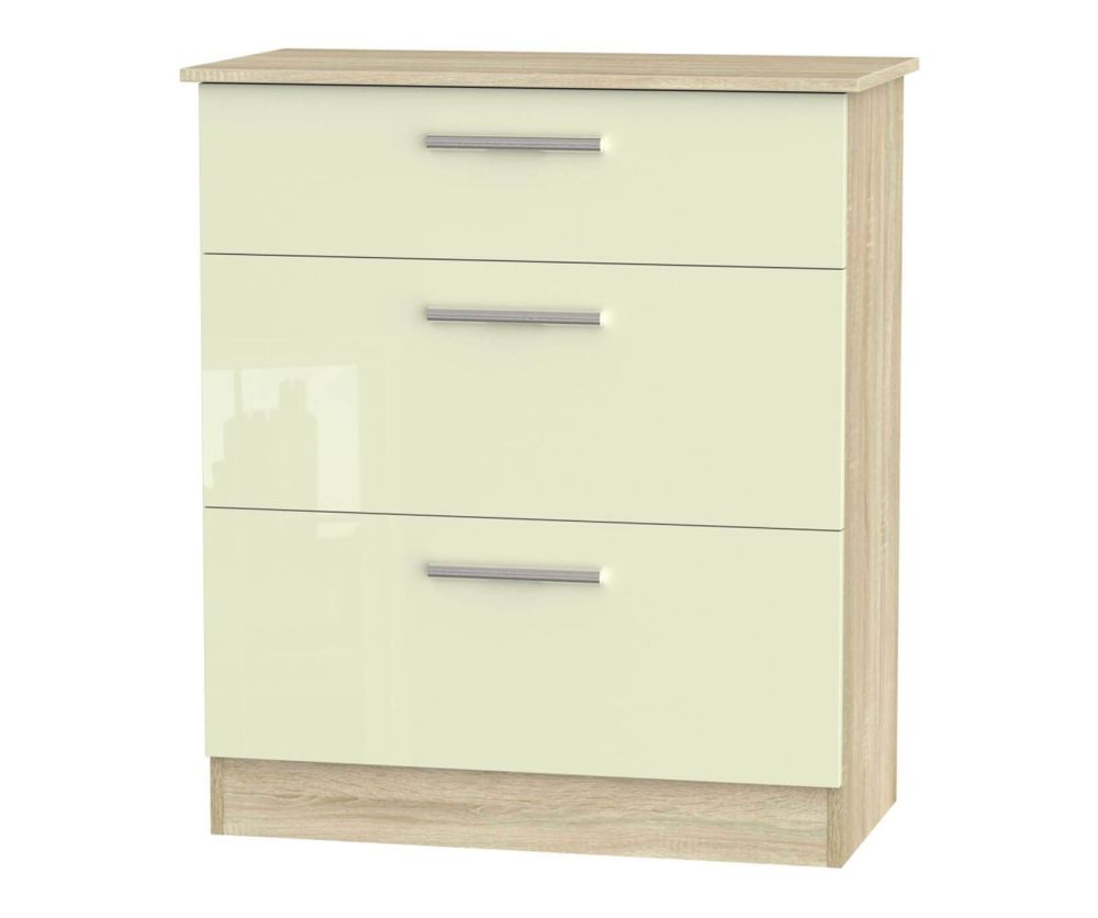 Welcome Furniture Contrast High Gloss Cream And Bardolino 3 Drawer Deep Chest