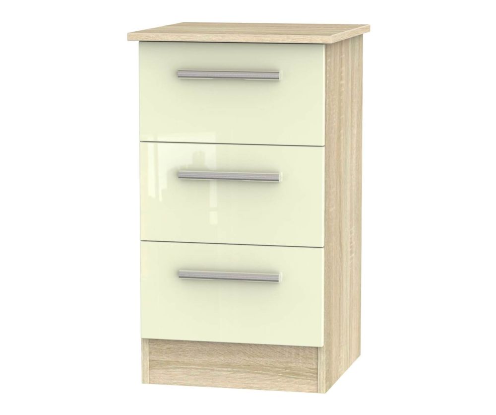 Welcome Furniture Contrast High Gloss Cream And Bardolino 3 Drawer Locker Bedside Cabinet
