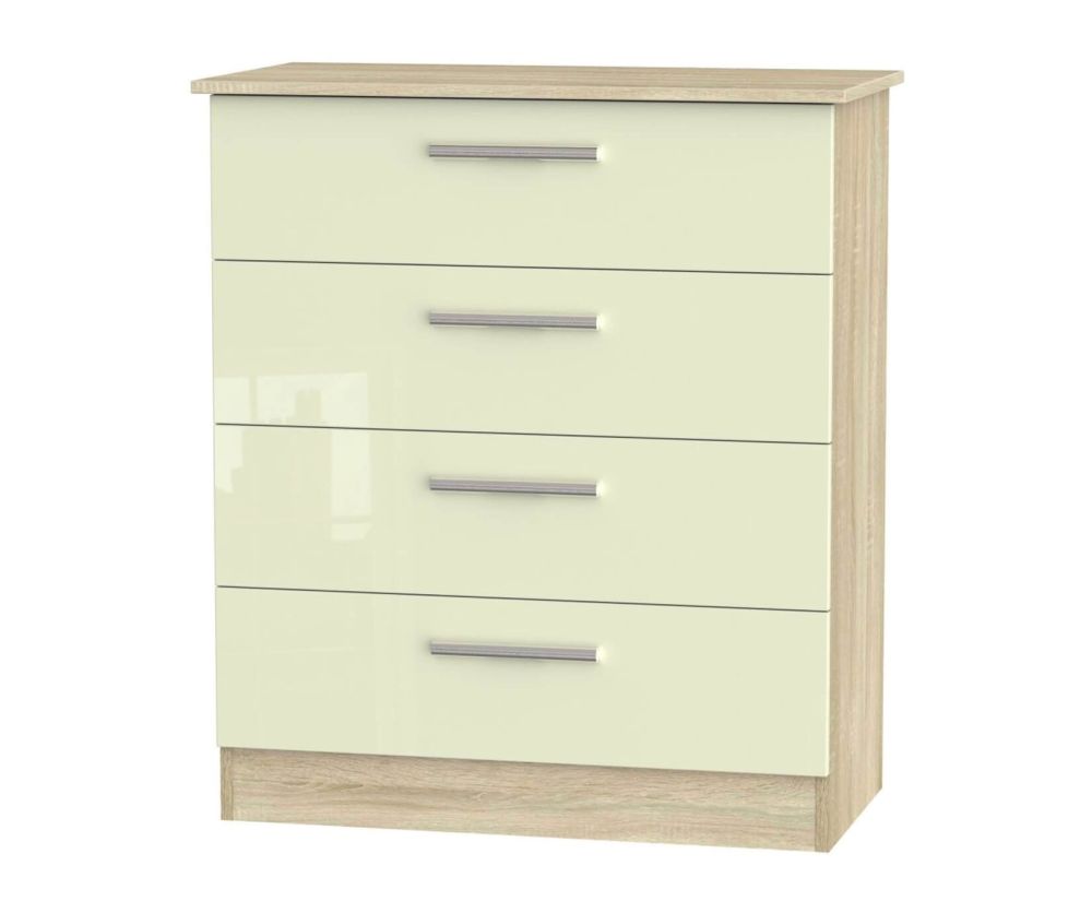 Welcome Furniture Contrast High Gloss Cream And Bardolino 4 Drawer Chest