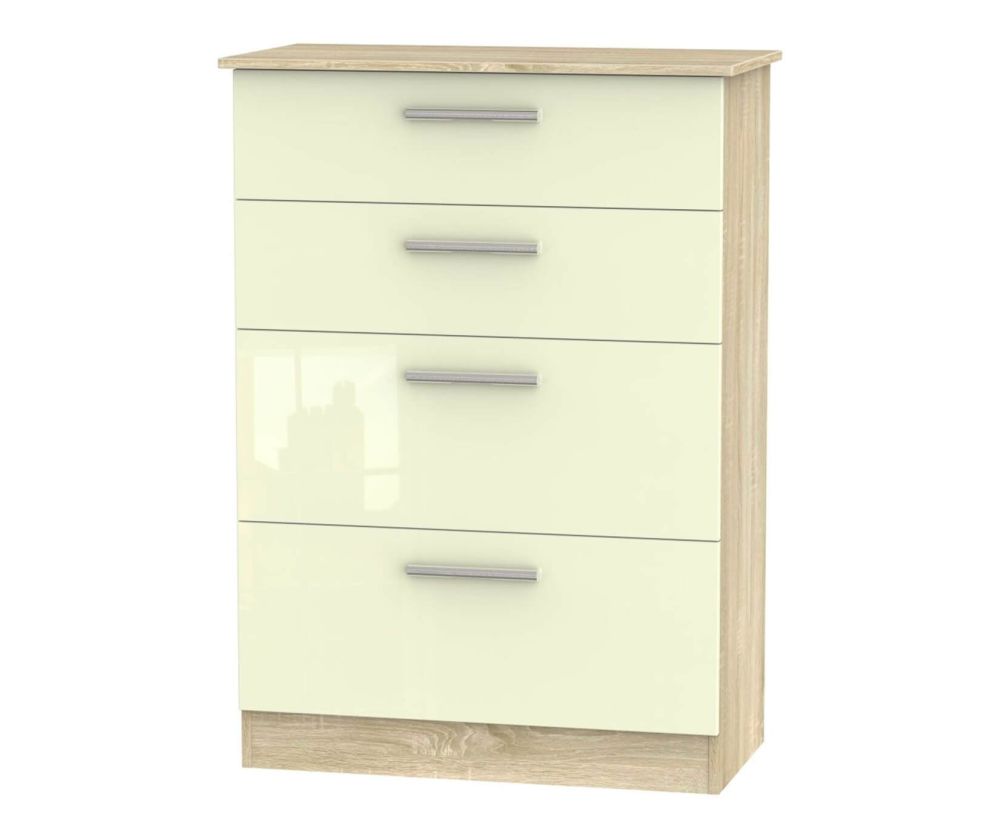 Welcome Furniture Contrast High Gloss Cream And Bardolino 4 Drawer Deep Chest