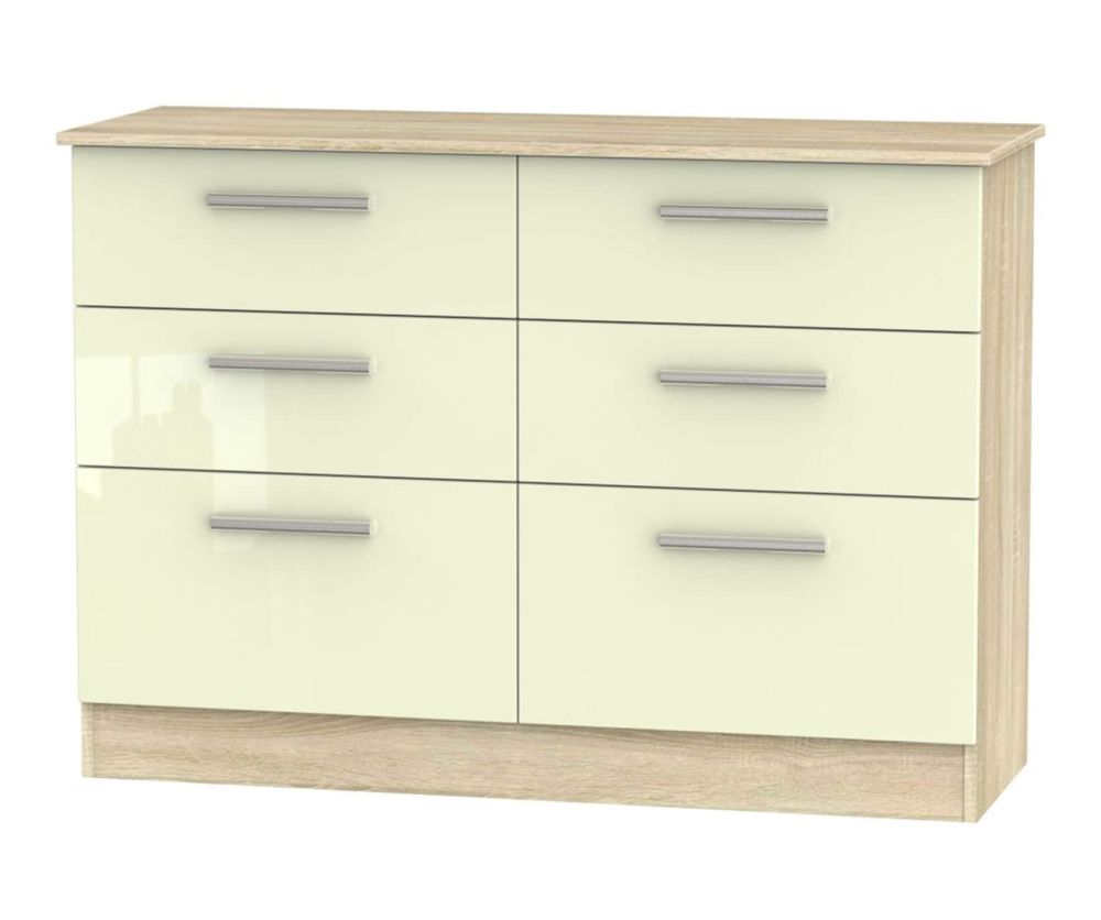 Welcome Furniture Contrast High Gloss Cream And Bardolino 6 Drawer Midi Chest
