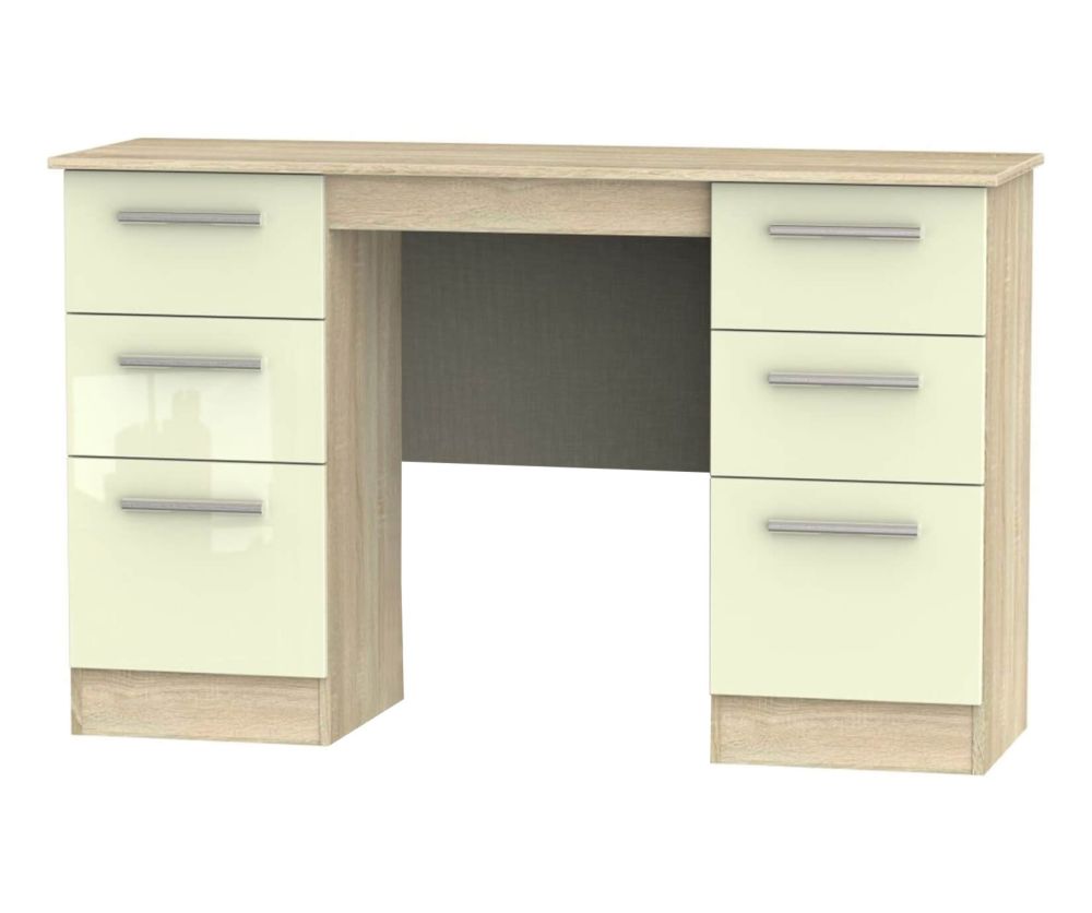 Welcome Furniture Contrast High Gloss Cream And Bardolino Kneehole Double Pedestal Dressing Table