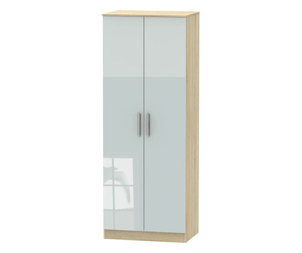 Welcome Furniture Contrast High Gloss Grey And Bardolino 2 Door Tall Plain Double Wardrobe