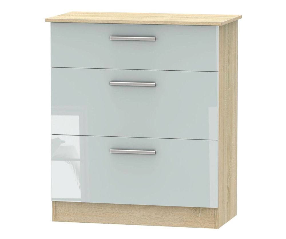 Welcome Furniture Contrast High Gloss Grey And Bardolino 3 Drawer Deep Chest
