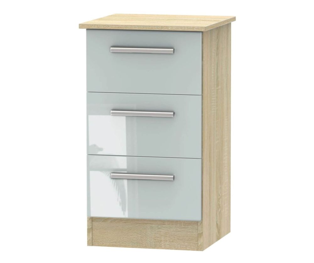 Welcome Furniture Contrast High Gloss Grey And Bardolino 3 Drawer Locker Bedside Cabinet