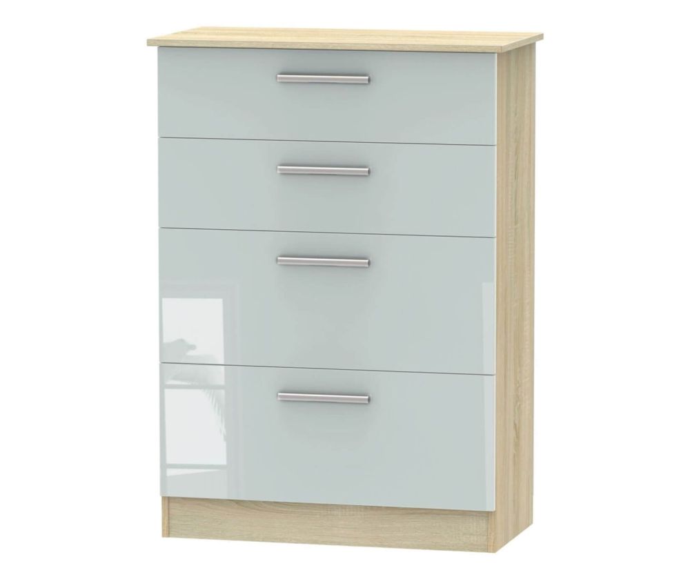 Welcome Furniture Contrast High Gloss Grey And Bardolino 4 Drawer Deep Chest