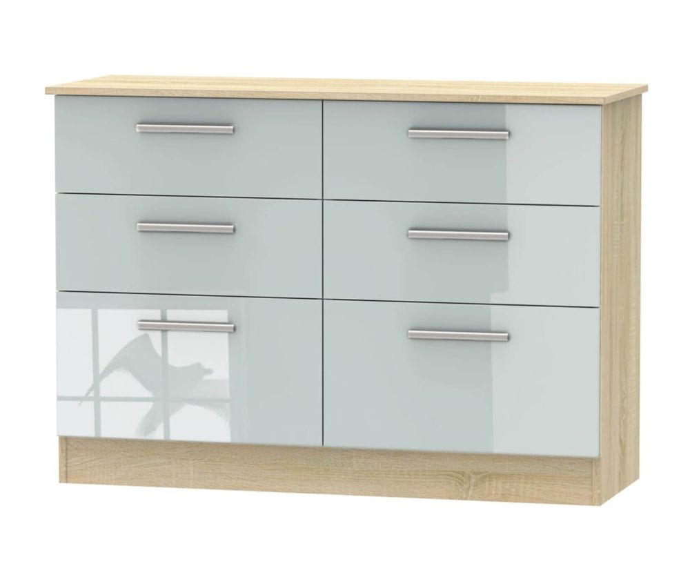 Welcome Furniture Contrast High Gloss Grey And Bardolino 6 Drawer Midi Chest