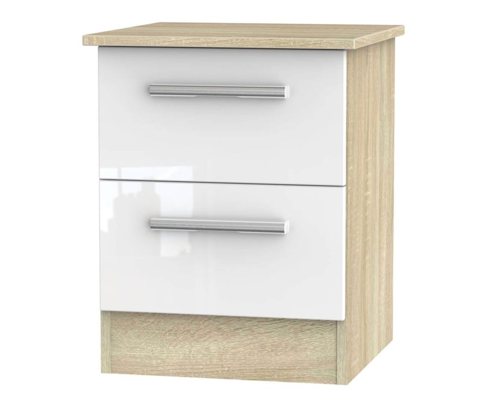 Welcome Furniture Contrast High Gloss White And Bardolino 2 Drawer Locker Bedside Cabinet
