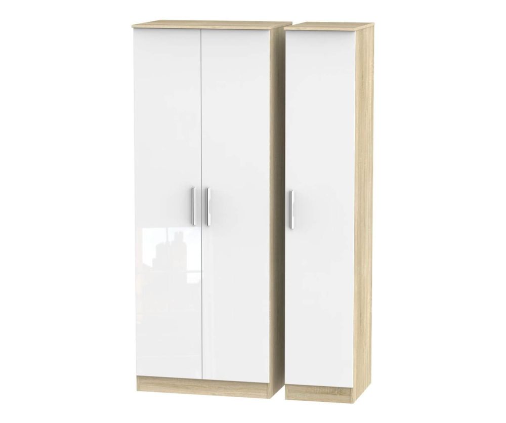 Welcome Furniture Contrast High Gloss White And Bardolino 3 Door Tall Plain Triple Wardrobe