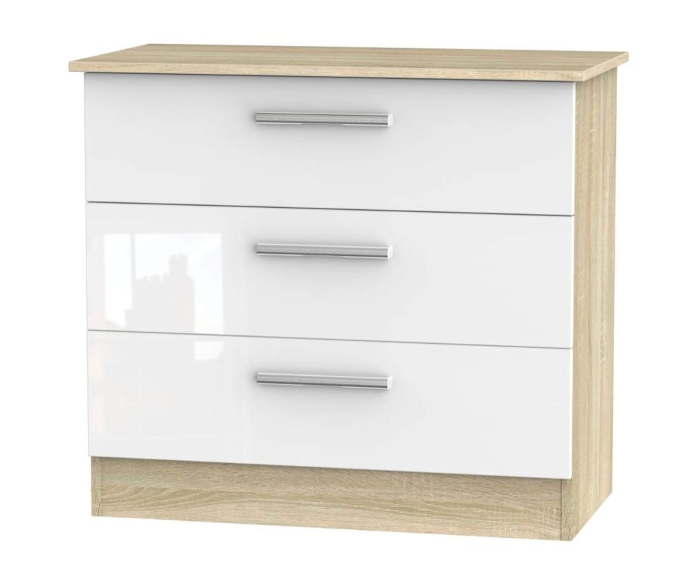 Welcome Furniture Contrast High Gloss White And Bardolino 3 Drawer Chest